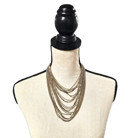 Vintage KRAMER GOLD TONE MULTI STRAND 19"-22" NECKLACE Chain Bib Layer Statement - Picture 1 of 6